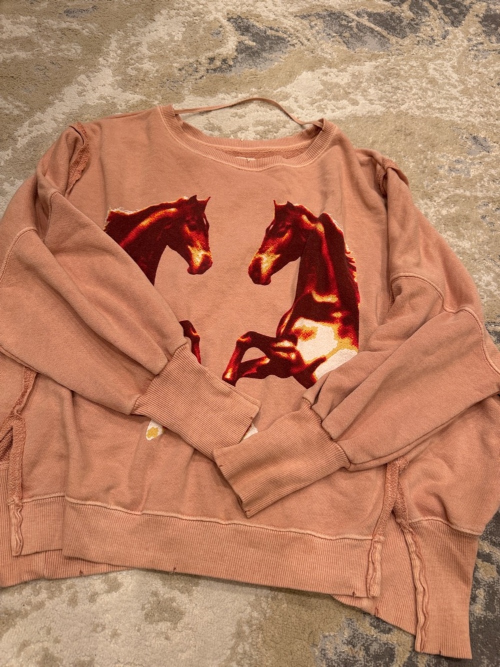 Free People Mirrored Horses Graphic Camden Pullover Size small - Picture 5 of 10